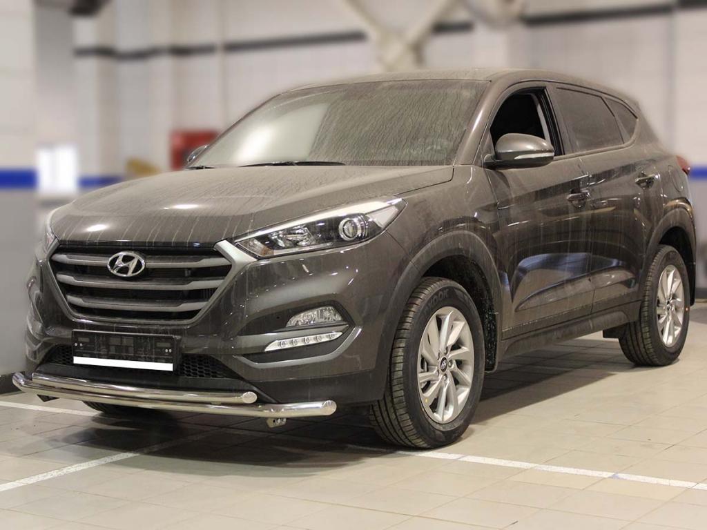 Защита переднего бампера двойная d-53+43 для автомобиля Hyundai Tucson 2015-2017г.в., Технотек, арт. HNT15_1.1