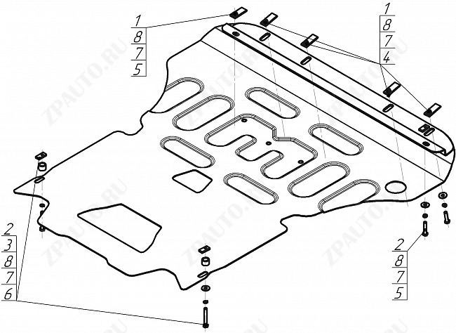 Защита стальная Мотодор (Двигатель, Коробка переключения передач), 2 мм, сталь для Audi Q5  2012-2016 арт. 70101