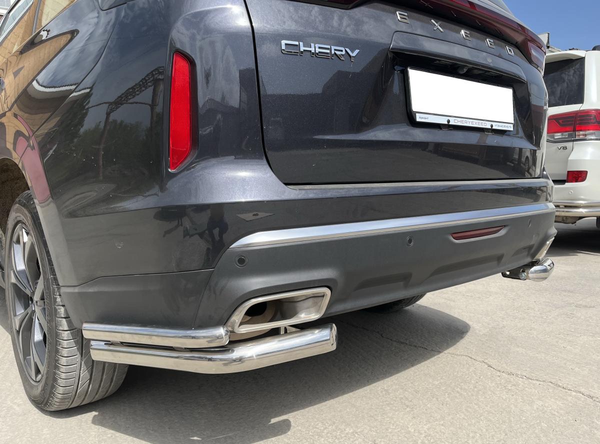 Защита заднего бампера угловая двойная для автомобиля CHERY CheryExeed VX 2022 арт. CHEVX.22.19