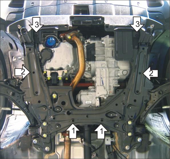 Защита алюминиевая Мотодор (Двигатель, Коробка переключения передач), 5 мм, Алюминий для Honda CR-V III 2009-2012 арт. 30803