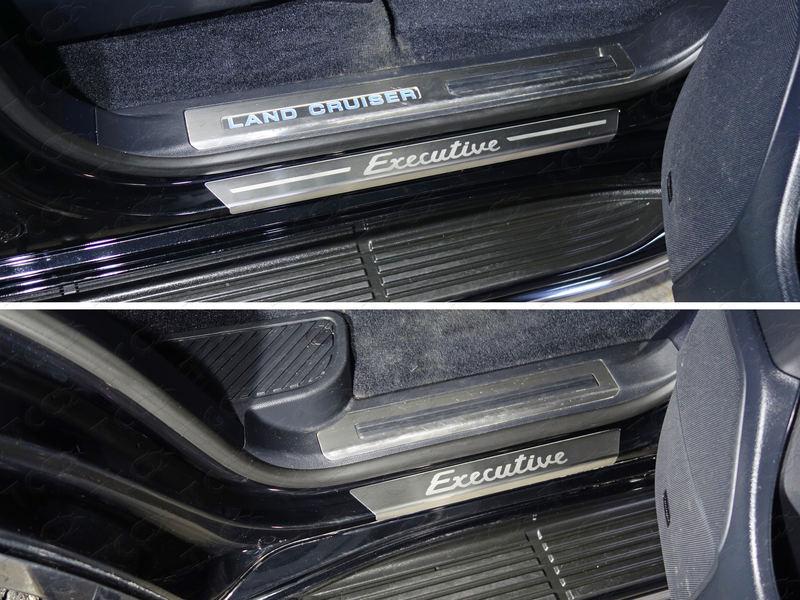 Накладки на пороги с гибом (лист шлифованный надпись Executive) 4шт для автомобиля Toyota Land Cruiser 200 EXECUTIVE 2016-