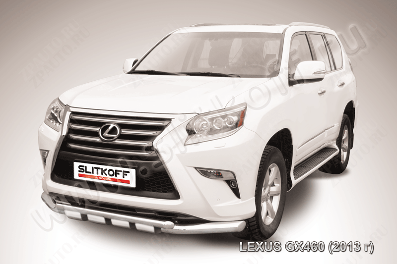 Защита переднего бампера d76+d57 двойная с профильной ЗК Lexus GX-460 (2013-2023) Black Edition, Slitkoff, арт. LGX13-001BE