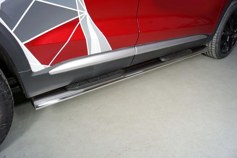 Пороги овальные с накладкой 120х60 мм для автомобиля Geely Tugella 2020- TCC Тюнинг арт. GEELTUG20-16