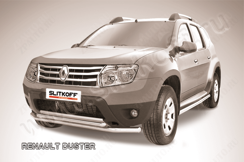Защита переднего d57+d42 бампера двойная Renault Duster (2010-2015) , Slitkoff, арт. RD002