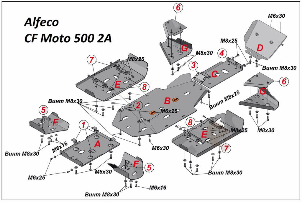 Комплект защиты квадроцикла CF Moto 500 2A 2009-, алюминий 4мм, ALFeco, арт. ALF14015al