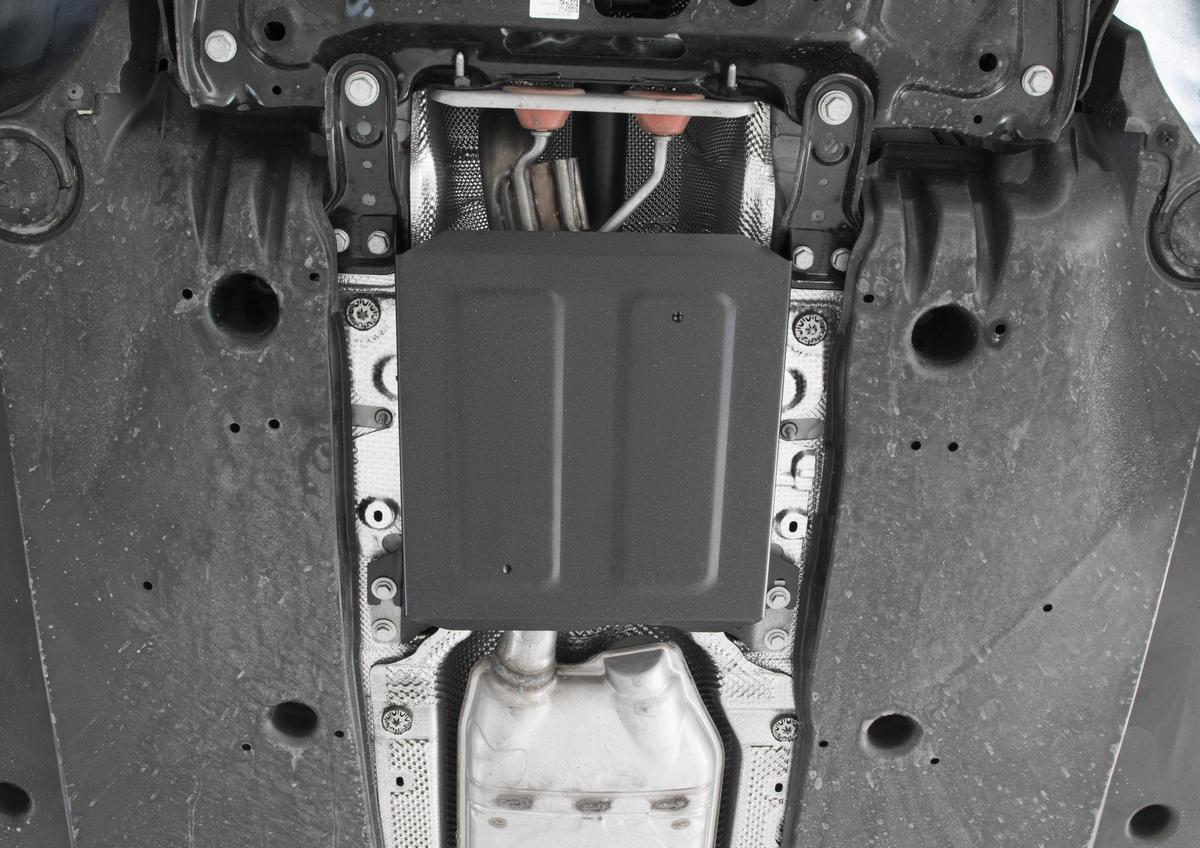 Защита заслонки системы выпуска ОГ Rival для Skoda Kodiaq 2017-2021, сталь 1.5 мм, без крепежа, штампованная, 1.5117.1