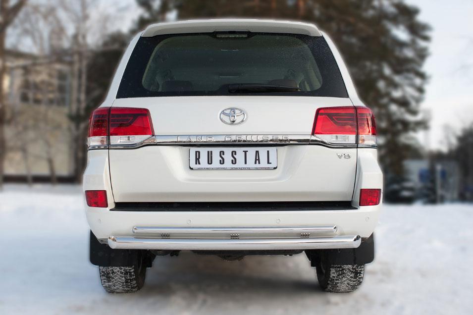 Защита заднего бампера d76/42 дугис декоративным пазом для Toyota Land Cruiser 200 2015, Slitkoff TLCZ-002167