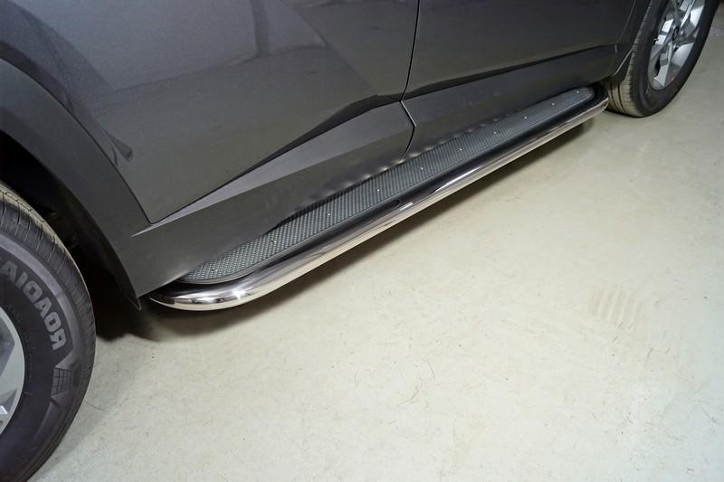 Пороги с площадкой (нерж. лист) 75х42 мм для автомобиля Hyundai Tucson 2021- TCC Тюнинг арт. HYUNTUC21-20