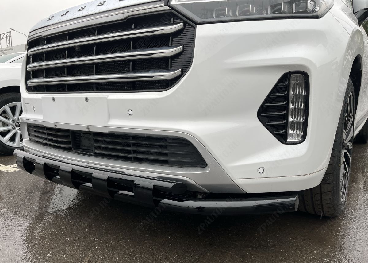 Защита переднего бампера двойная с перемычками с покрытием черный глянец для автомобиля CheryExeed VX 2022 арт. CHEVX.22.75-1