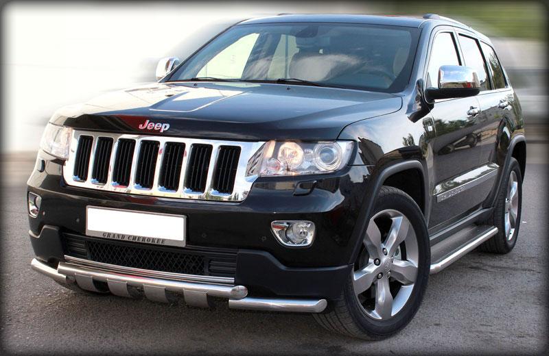 Дуга передняя по низу бампера d-60 с декоративной защитой картера для Jeep Grand Cherokee 2010 (WK2), Технотек JGC10_1