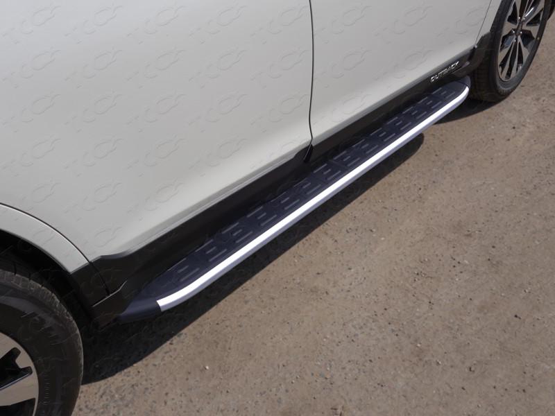 Пороги алюминиевые с пластиковой накладкой 1820 мм для Subaru Outback V 2014 (Субару Аутбек 5 2014), ТСС SUBOUT15-11AL, TCC Тюнинг