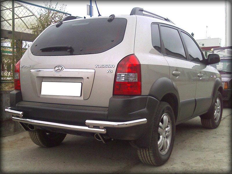 Защита заднего бампера d-53 двойная с угловой защитой для Hyundai Tucson, Технотек HNT_7
