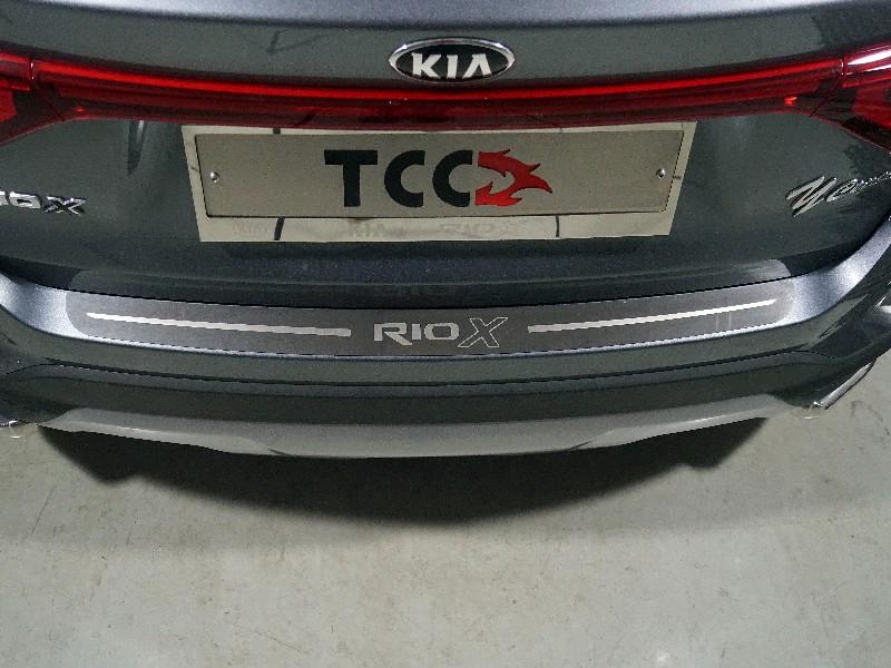 Накладка на задний бампер (лист шлифованный надпись RIO X) для автомобиля Kia Rio X 2020 TCC Тюнинг арт. KIARIOX20-04