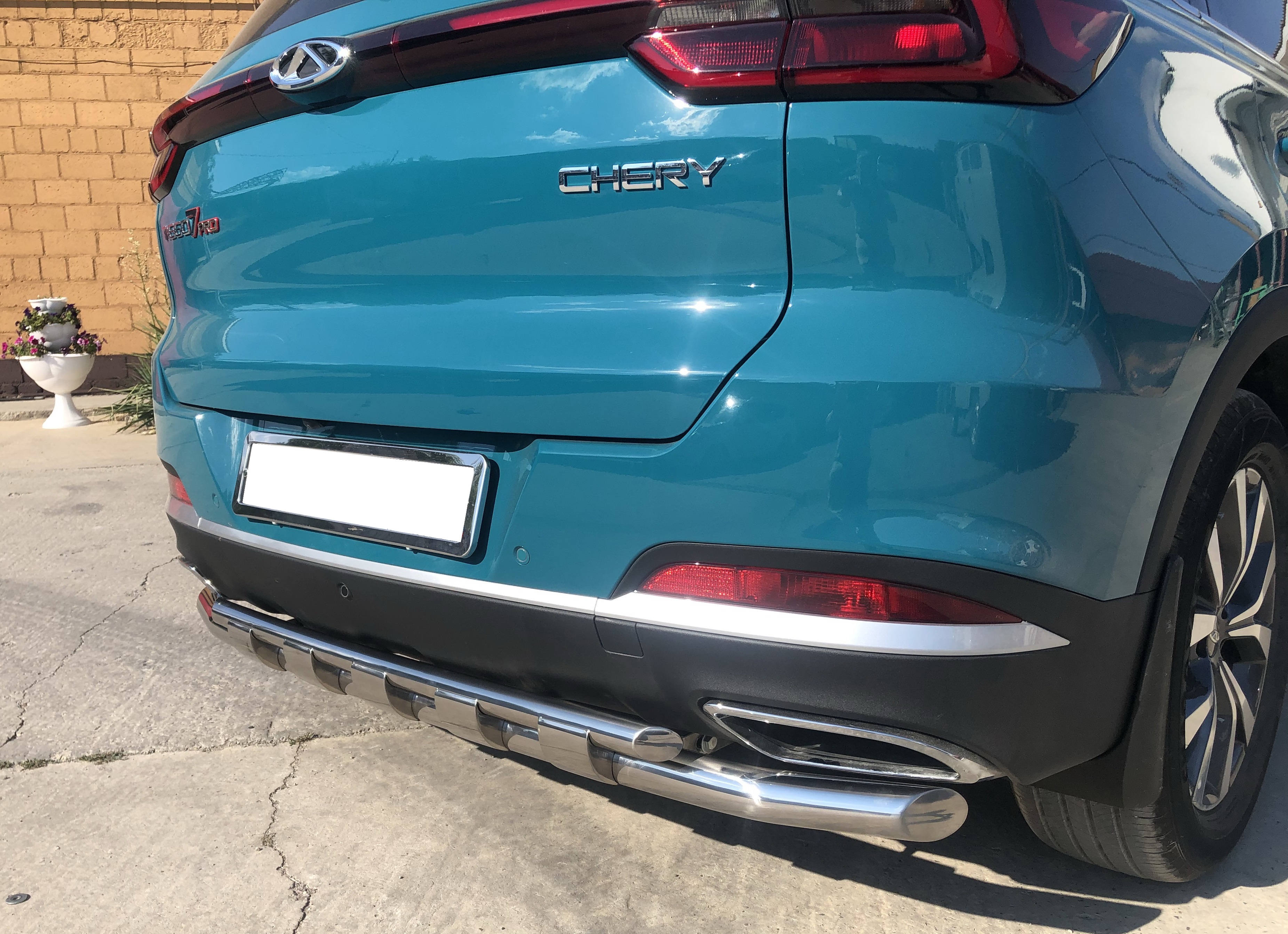 Защита заднего бампера двойная с перемычками для автомобиля CHERY Tiggo 7 Pro 2021 арт. CTGP.7.21.25