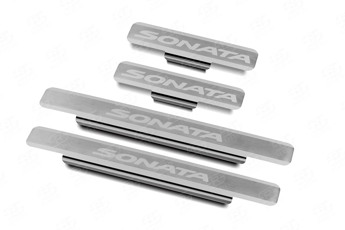 HYUNDAI SONATA 2020- Накладки на пороги RUSSTAL (нерж., шлиф., надпись) HYSON20-03