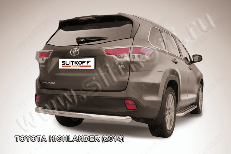 Защита заднего бампера d76 радиусная Toyota Highlander (2014-2016) Black Edition, Slitkoff, арт. THI14-011BE