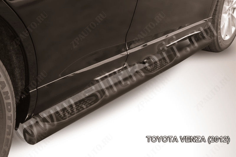 Защита порогов d76 с проступями черная Toyota Venza (2012-2017) , Slitkoff, арт. TVEN006B
