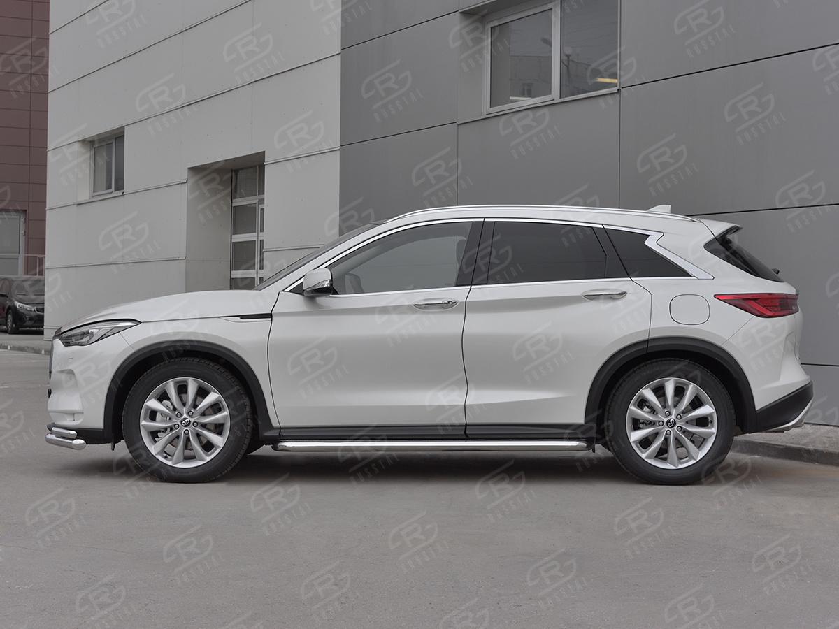 Пороги труба d57 с листом (Лист алюм, проф. нерж)  для автомобиля Infiniti QX50 2018, Slitkoff IQX5L-0030821