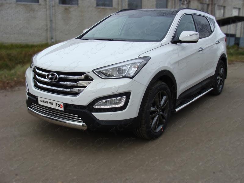 Защита передняя (овальная короткая) 75х42 мм для автомобиля Hyundai Santa Fe (DM) 2012-2018, TCC Тюнинг HYUNSF12-10