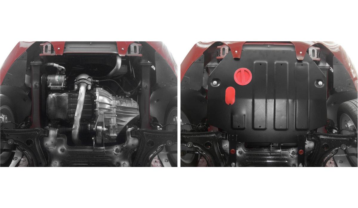 Защита картера и КПП АвтоБроня для FAW Oley (V - 1.5) МКПП 2014-2018, штампованная, сталь 1.8 мм, с крепежом, 111.08008.1