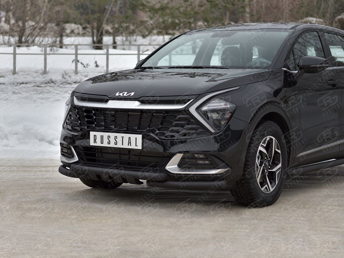 KIA SPORTAGE 2021- Защита переднего бампера d57 секции-d57 уголки+клыки black (NOT STYLE AND X-LINE) KSZ-004029CH