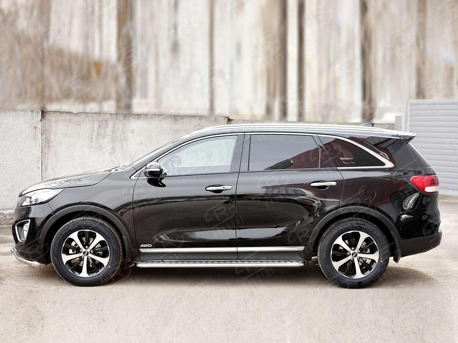 Пороги труба d42 с листом вариант 2 KIA Sorento Prime CRDI 2015, Slitkoff KSPL-0022132