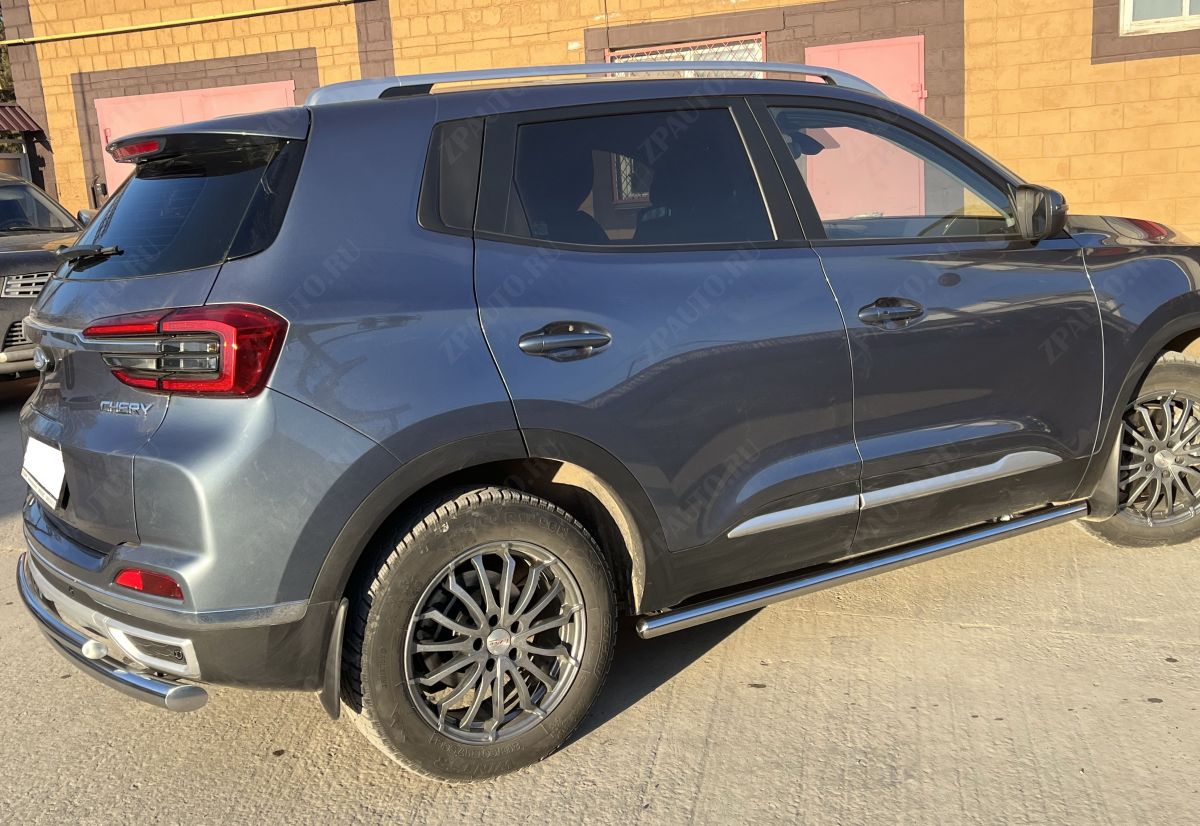 Защита штатного порога труба для автомобиля Chery Tiggo 4 2024 Рестайлинг арт. CHTGR.4.24.32