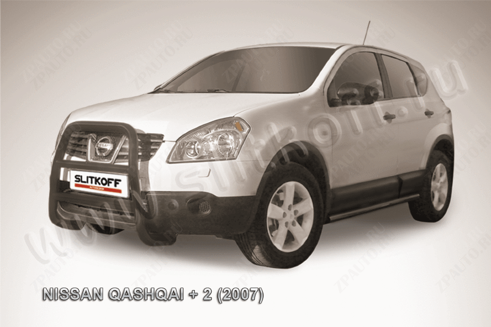 Кенгурятник d57 высокий черный Nissan Qashqai +2 (2008-2010) , Slitkoff, арт. NIQ2002B