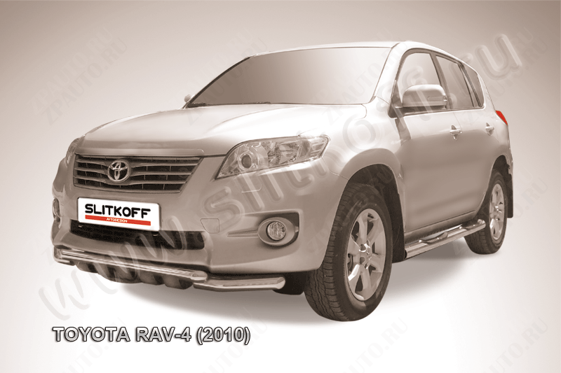 Защита переднего бампера d57+d57 с профильной защитой Toyota Rav-4 (2010-2016) , Slitkoff, арт. TR410-009