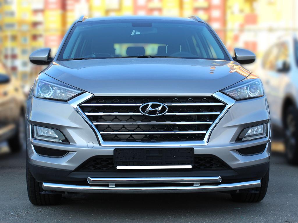Защита переднего бампера двойная d-53+43 для автомобиля Hyundai Tucson 2018-наст.вр., Технотек, арт. HNT18_1.1