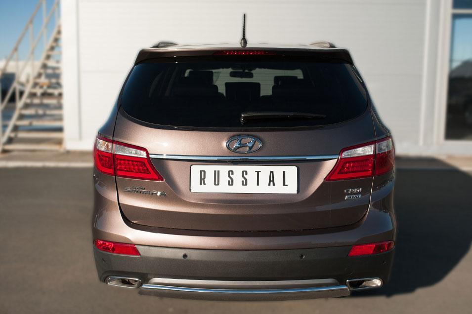 Защита заднего бампера d75х42 для Hyundai Santa Fe Grand 2013, Slitkoff HSFZ-002013