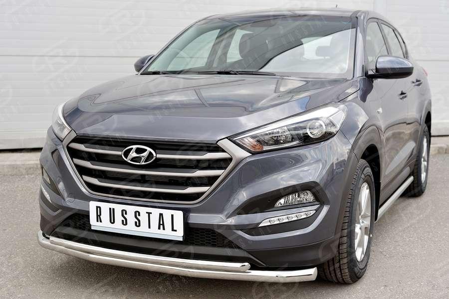 Защита переднего бампера d57/42 Hyundai Tucson 2015, Slitkoff HTZ-002233