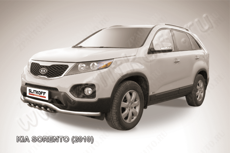 Защита переднего бампера d57 волна с защитой картера Kia Sorento (2009-2012) Black Edition, Slitkoff, арт. KS10-001BE