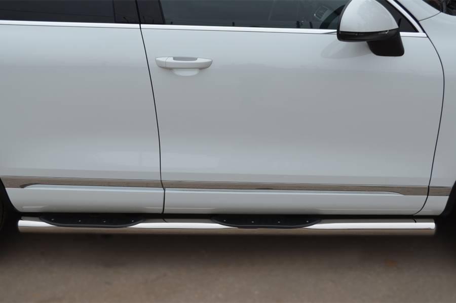 Пороги труба d76 с накладками вариант 3 для Volkswagen Touareg 2010, Slitkoff VTT-0007023