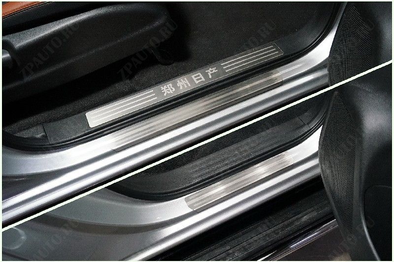 Накладки на пороги (лист шлифованный с полосой) 4шт Dongfeng DF6 2.3D Luxury 2022- арт. DONGFDF622-02