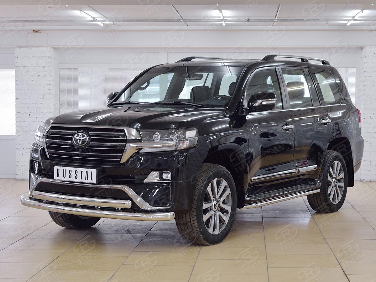 Защита переднего бампера d76/75х42 дугас декоративным пазом Toyota LC 200 Executive 2016, Slitkoff TLCZ-002559