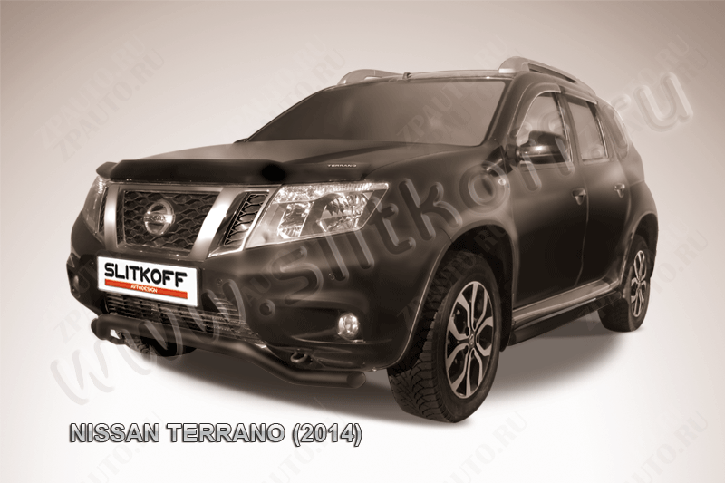 Защита переднего d57 бампера волна черная Nissan Terrano (2014-2023) , Slitkoff, арт. NTER14-001B