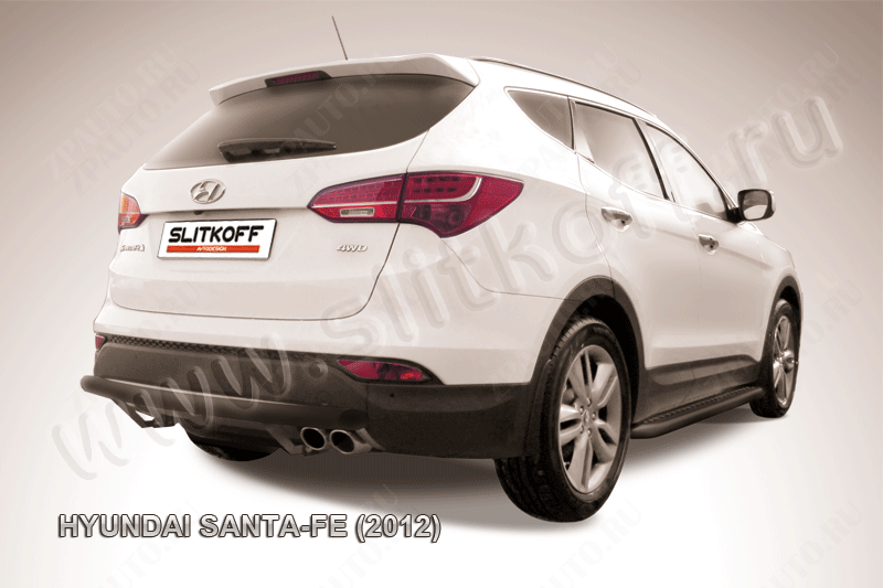 Защита заднего бампера d57 длинная черная Hyundai Santa Fe (2012) , Slitkoff, арт. HSFT12-010B