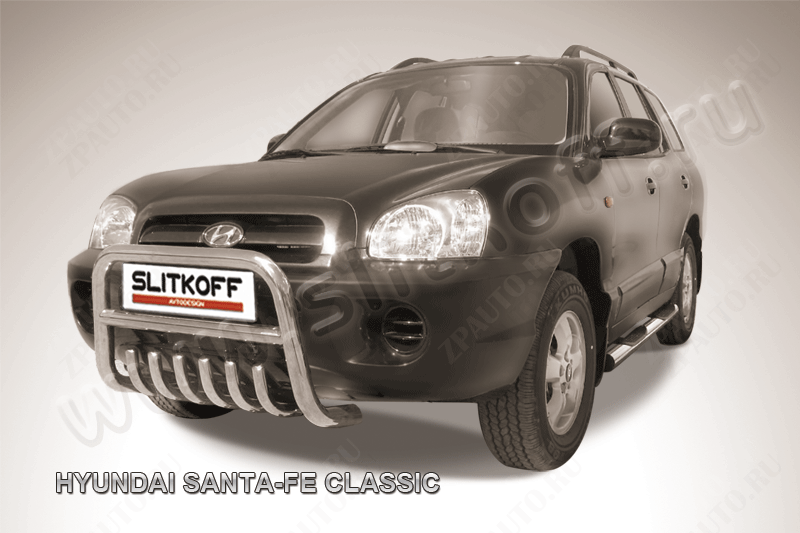 Кенгурятник низкий d57 с защитой картера Hyundai Santa-Fe Classic (2000-2012) , Slitkoff, арт. HSFT007