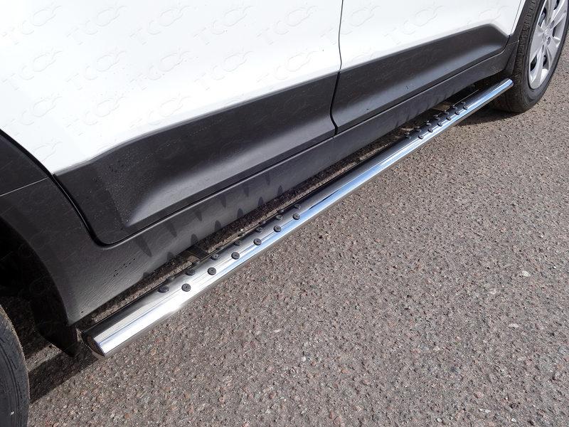 Пороги овальные с проступью 75х42 мм для автомобиля Hyundai Creta 2016-, TCC Тюнинг HYUNCRE16-17