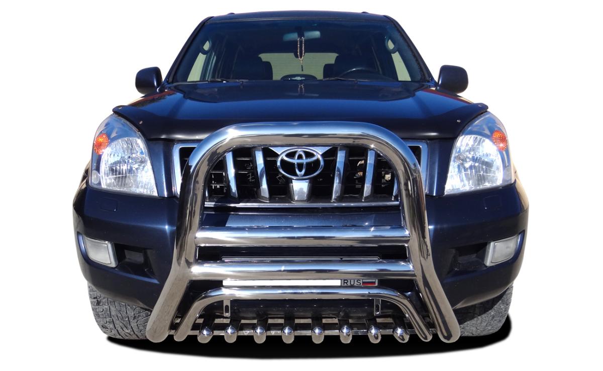 Защита переднего бампера скоба высокая + «акула» для автомобиля TOYOTA Land Cruiser Prado 120     2003-2009, Россия TLCP120.03.08