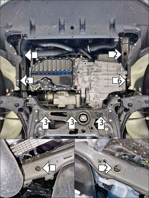 Защита стальная Мотодор (Двигатель, Коробка переключения передач), 2 мм,  Volkswagen Tiguan L Pro  2024- арт. 72709