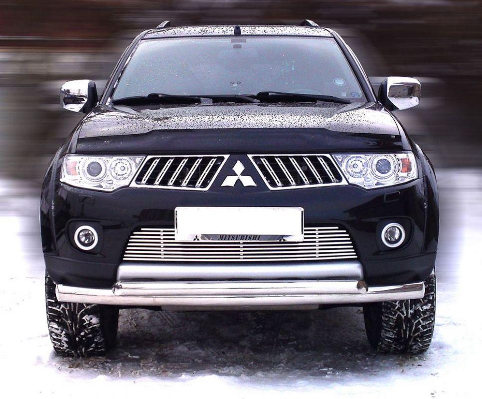 Дуга передняя по низу бампера двойная d-76+60 для Mitsubishi Pajero Sport 2010, Технотек MPS08_1