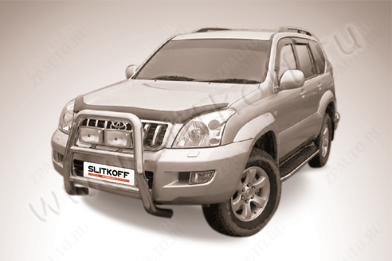Кенгурятник d76 высокий Toyota Land Cruiser Prado J120 (2002-2009) Black Edition, Slitkoff, арт. TLCP002BE
