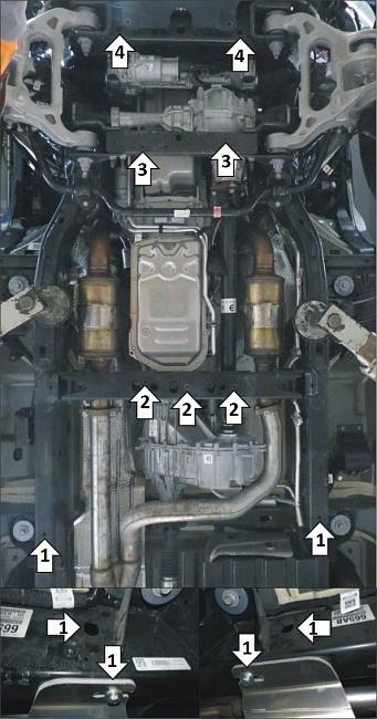 Защита алюминиевая Мотодор (Двигатель, Передний дифференциал, Коробка переключения передач, Раздаточная коробка), 8 мм, алюминий для Dodge Ram 1500 TRX 2021- арт. 382908