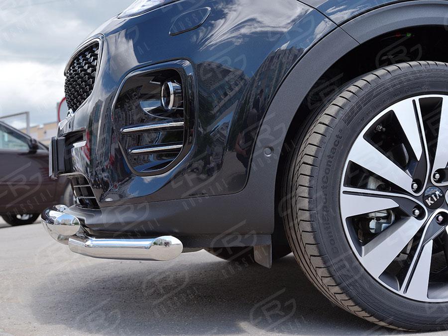 Защита переднего бампера d57дуга d57 уголки с клыками Kia Sportage 2016, Slitkoff KSZ-002287
