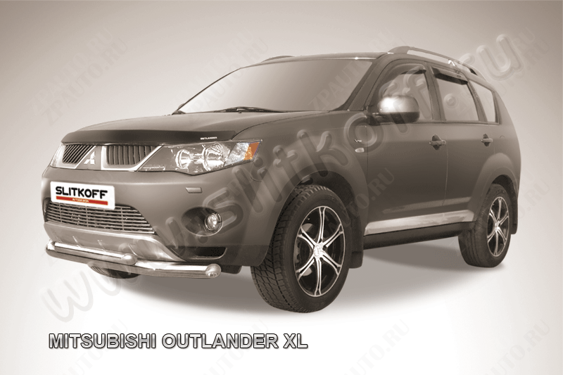 Защита переднего бампера d76+d57 двойная Mitsubishi Outlander XL (2005-2009) Black Edition, Slitkoff, арт. MXL004BE