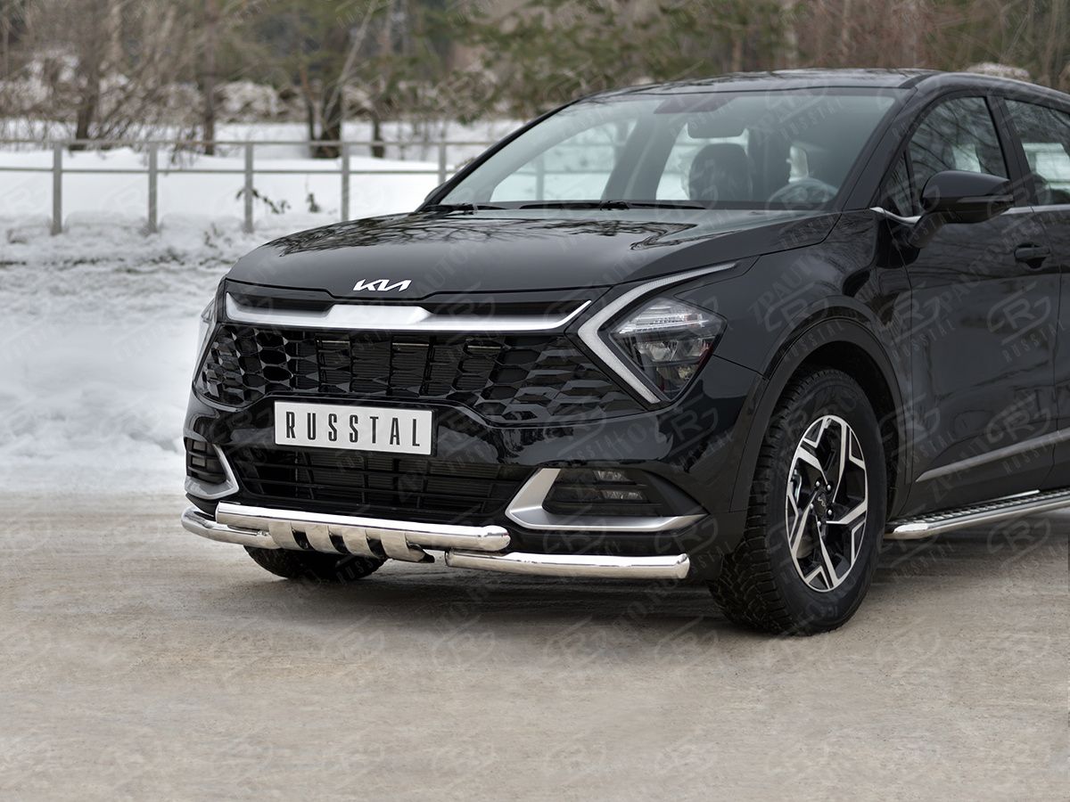 KIA SPORTAGE 2021- Защита переднего бампера d57 секции-d57 уголки+клыки (NOT STYLE AND X-LINE) KSZ-004029