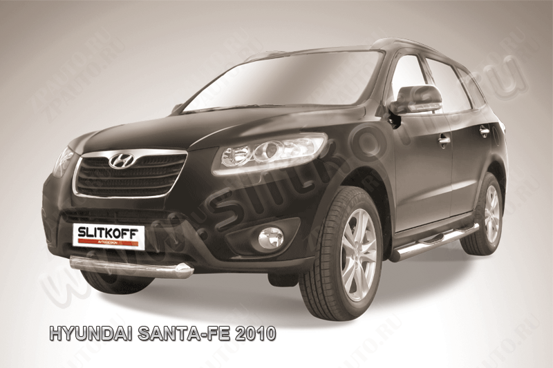 Защита переднего бампера d76 короткая Hyundai Santa-Fe (2009-2012) Black Edition, Slitkoff, арт. HSFN004BE