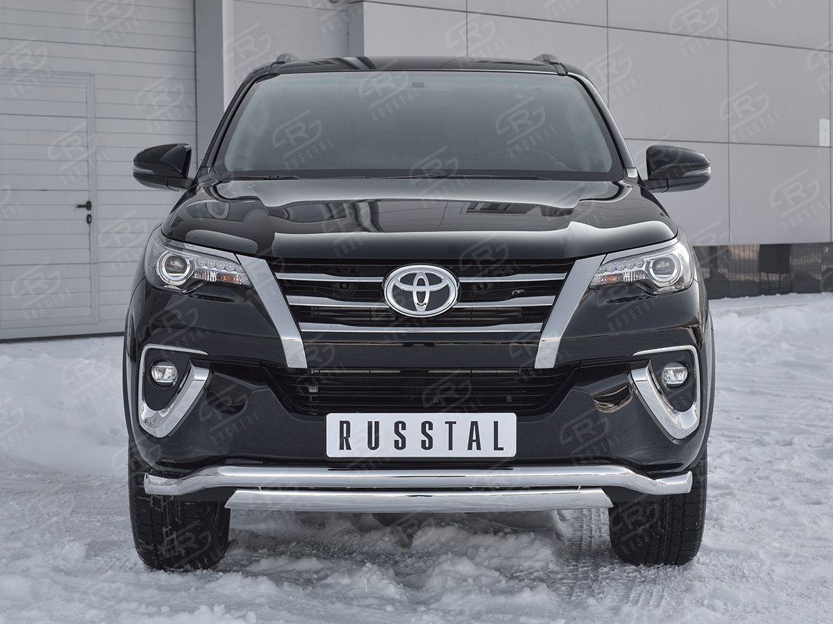 Защита переднего бампера d57 волна d75х42 на Toyota Fortuner 2017, Slitkoff TFZ-002877